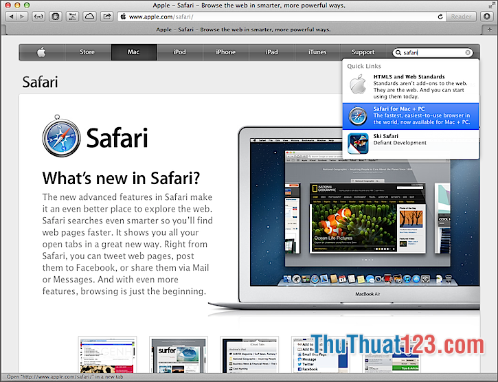 Phím tắt chuyển Tab trên trình duyệt Safari