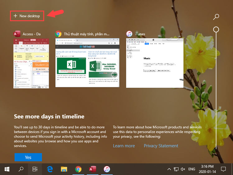 Click vào chữ New Desktop ở phía trên cùng, góc trái của màn hình