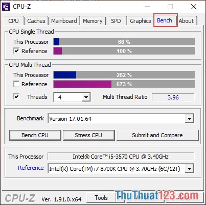 Thẻ Bench sẽ giúp các bạn biết được hiệu năng của CPU mình đang sử dụng