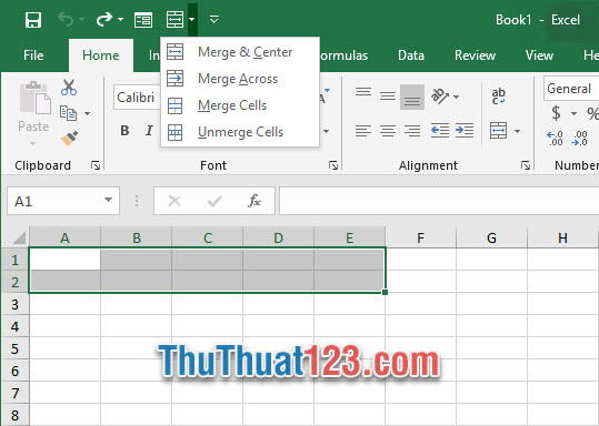 Các bạn có thể thấy phím tắt Merge Cell đã được thêm vào trên thanh Quick Access Toolbar nằm góc trái giao diện Excel của mình