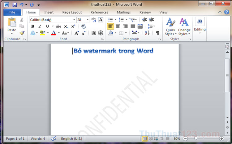 Cách bỏ Watermark trong Word