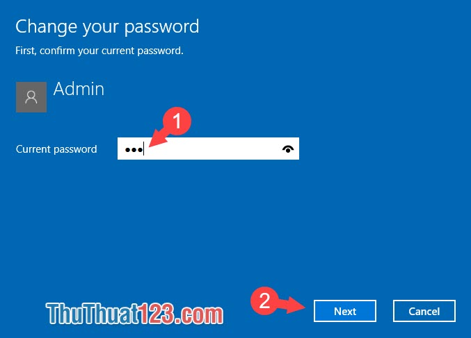 Nhập mật khẩu của bạn và nhấn Next