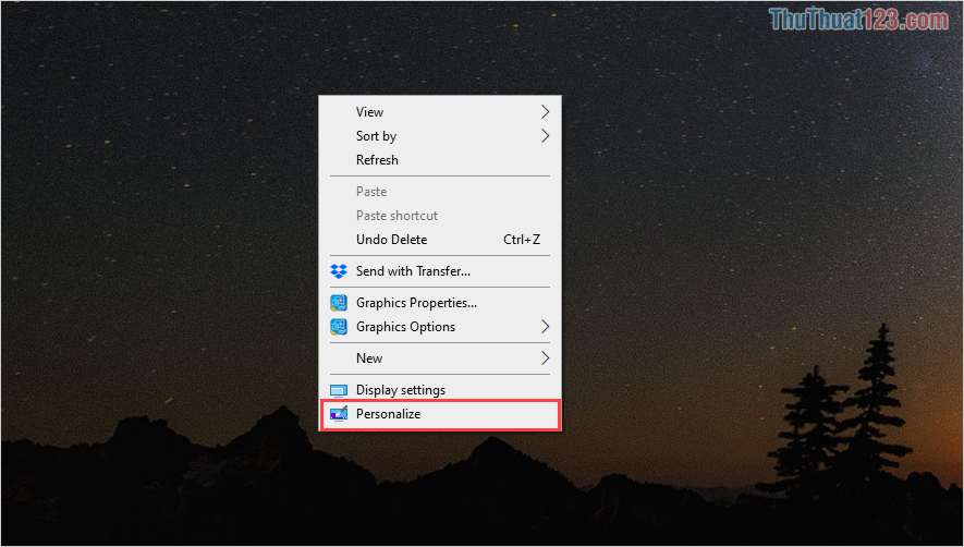 Nhấp chuột phải vào màn hình trong Windows 10 và chọn Cá nhân hóa.