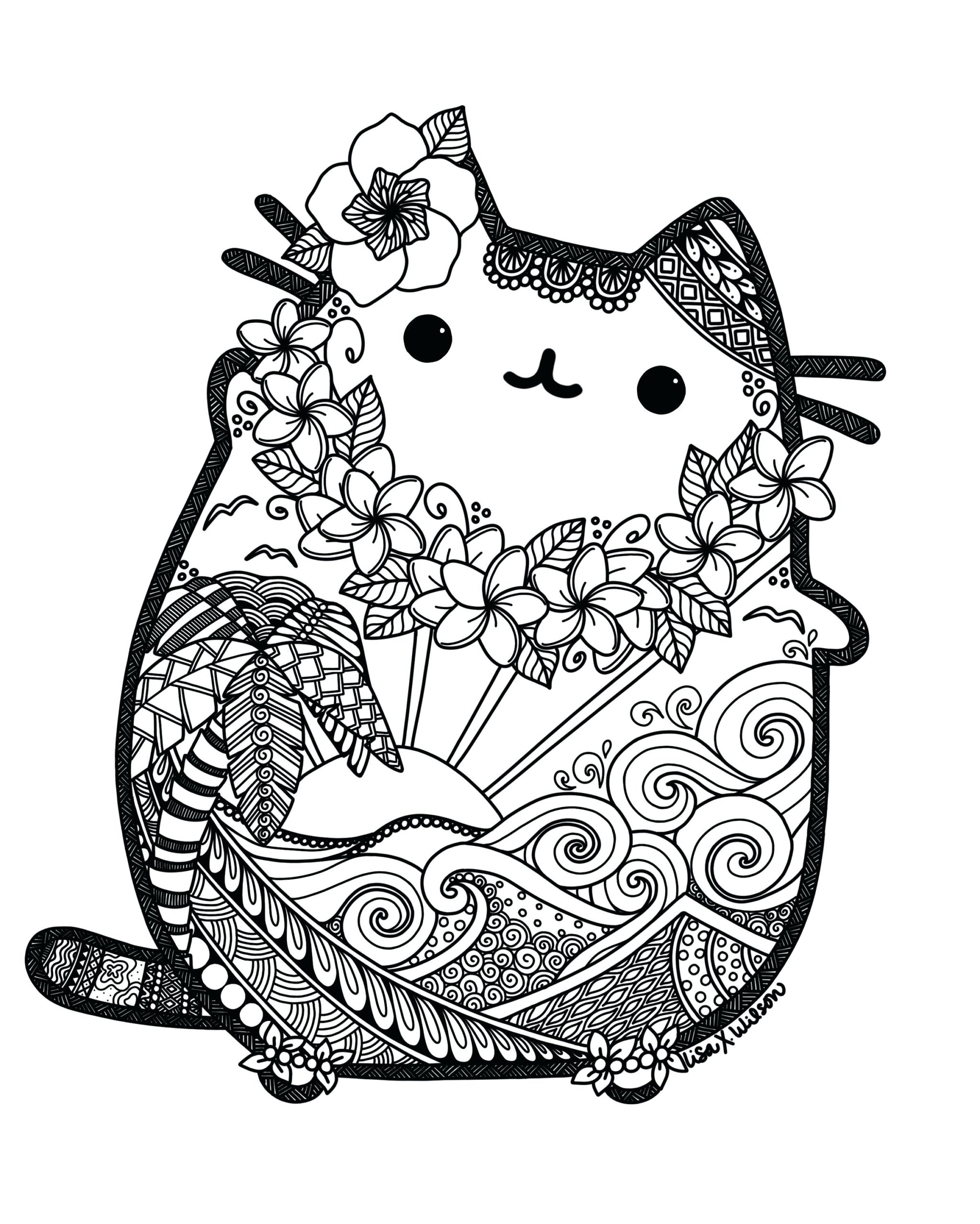 Tranh tô màu chú mèo Pusshen được trang trí nhiều họa tiết