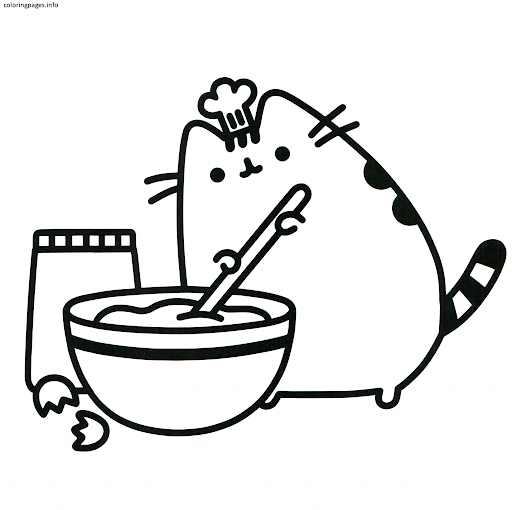 Tranh tô màu chú mèo Pusshen làm đồ ăn