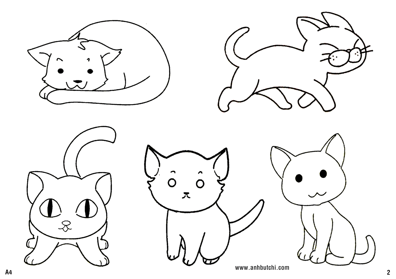 Tranh tô mèo các kiểu con mèo khác nhau
