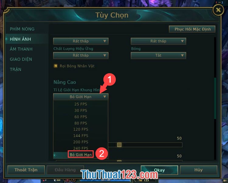 Bạn nên chọn Bỏ giới hạn để game có thể nâng sức FPS cao nhất nếu phần cứng của bạn đủ mạnh