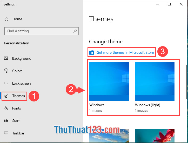 Chọn Get more themes in Microsoft Store