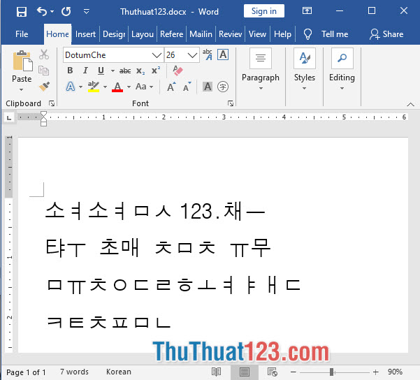 Font chữ tiếng Hàn DotumChe