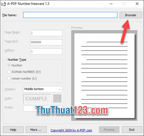 Click vào Browser để có thể tải file PDF muốn đánh số trang lên