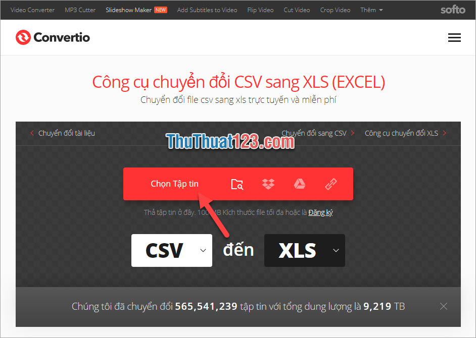 Click vào Chọn Tập tin để có thể tải file có đuôi CSV lên