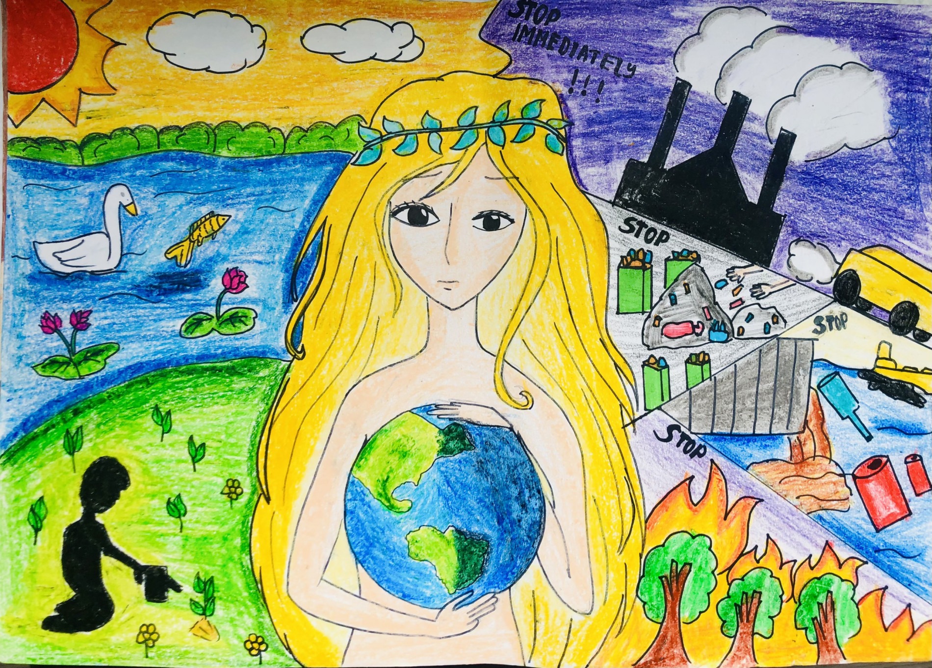 Những bức tranh vẽ bảo vệ môi trường của học sinh