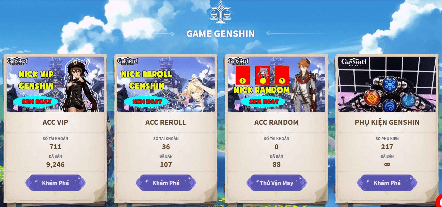 Acc Genshin Impact với mức giá phải chăng tại Shopgenshin.vn