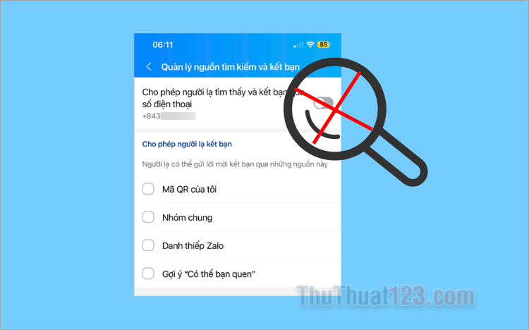 Cách chặn tìm kiếm Zalo qua số điện thoại