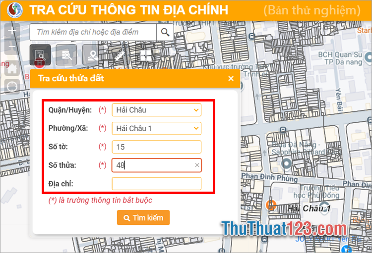 Nhập các thông tin tra cứu mà web yêu cầu, thường bao gồm