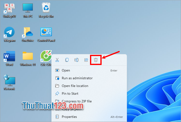 Ẩn icon của ứng dụng bất kỳ trên Desktop Windows 11