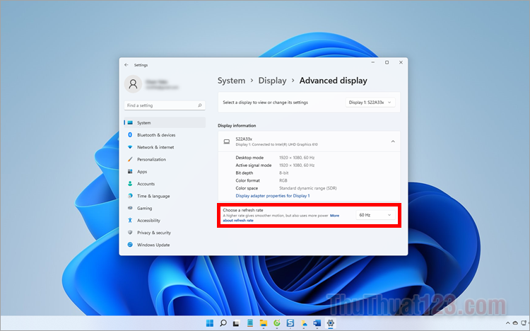 Cách xem tần số quét màn hình trên Windows 11