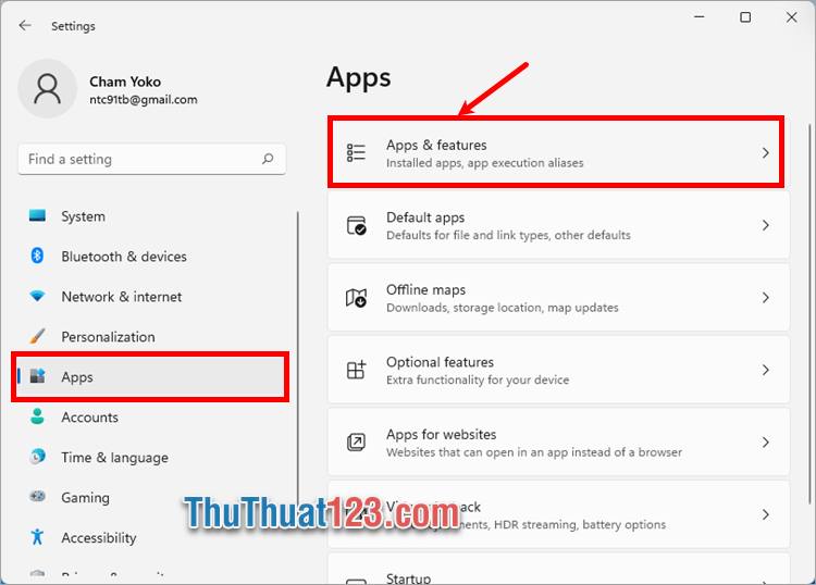 Chọn Apps ở menu bên trái, tiếp theo chọn Apps & features