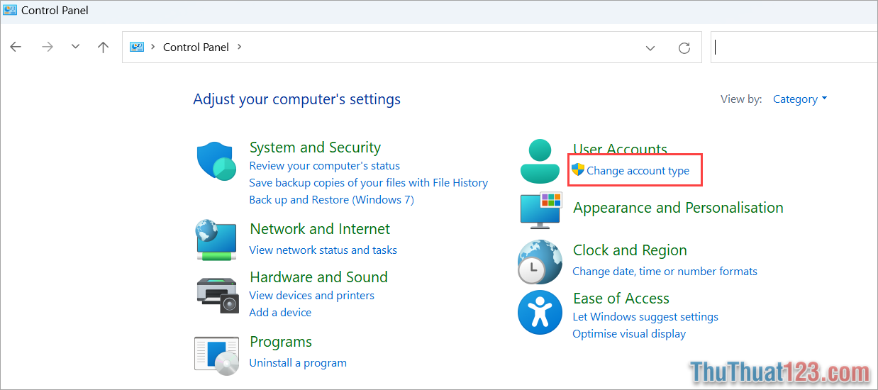 Chọn Change account type và chuyển sang Local Account