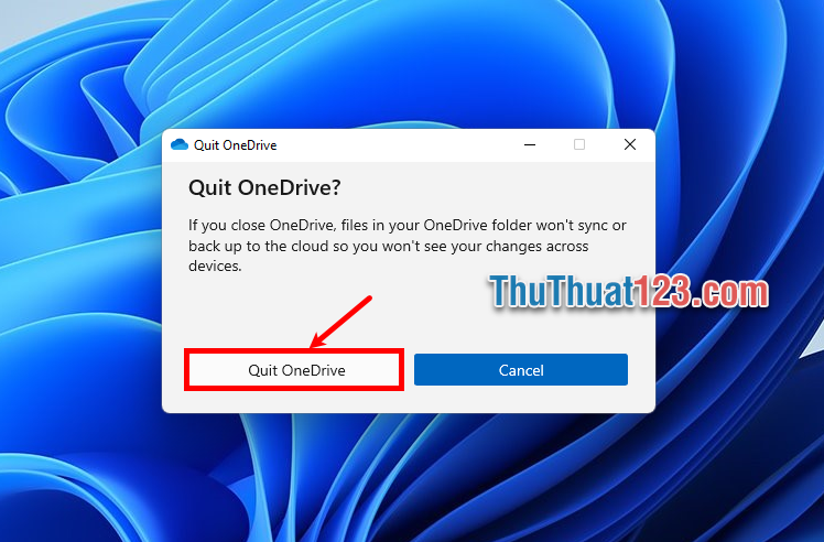 Chọn Quit OneDrive để tắt OneDrive trên Windows 11