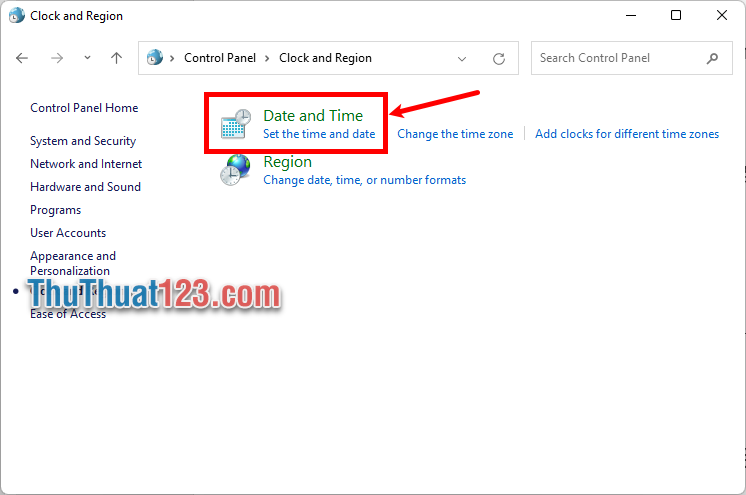 Chọn tiếp Date and Time