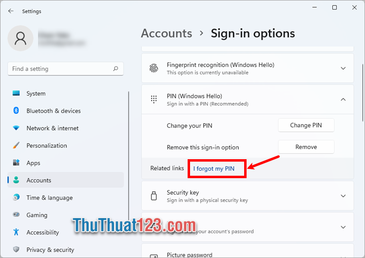 Chọn tiếp I forgot my PIN