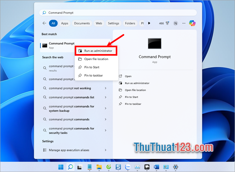 Nhấn chuột phải vào Command Prompt trong chọn Run as administrator để khởi chạy Command Prompt
