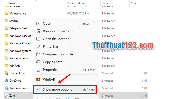 Nhấn chuột phải vào icon và chọn Show more options