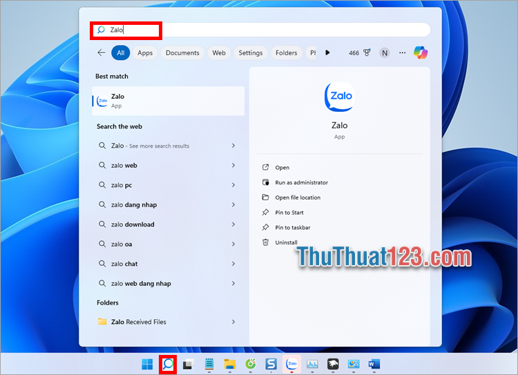Nhập tên ứng dụng cần đưa icon ra desktop vào thanh tìm kiếm của Windows 11