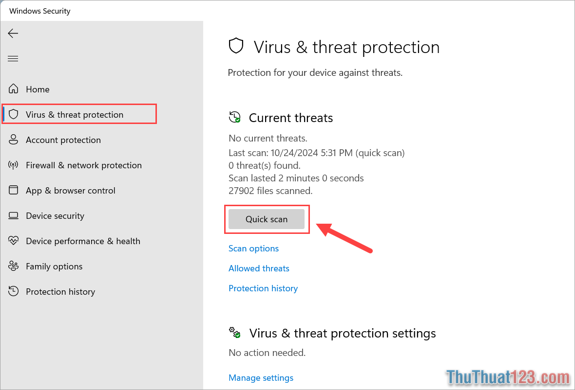 Chọn Virus & Threat Protection để kích hoạt công cụ bảo vệ máy tính và diệt Virus