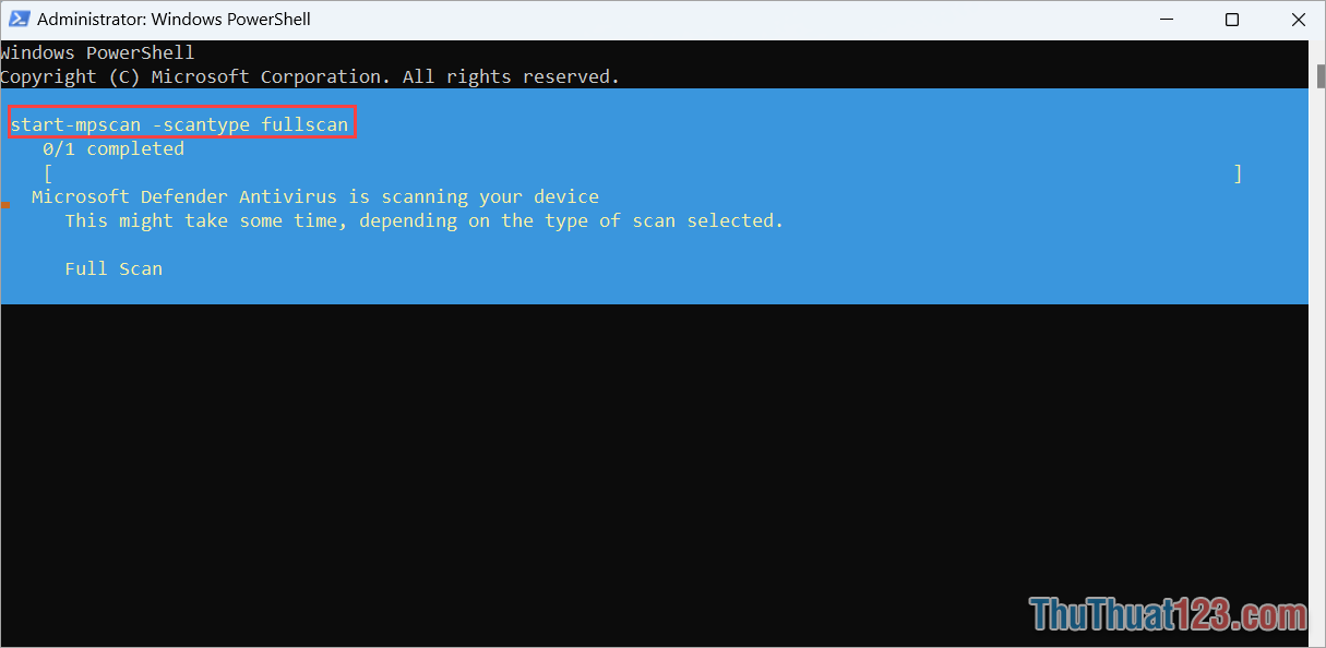 Sao chép câu lệnh dưới đây và dán vào PowerShell để khởi chạy trình diệt Virus miễn phí