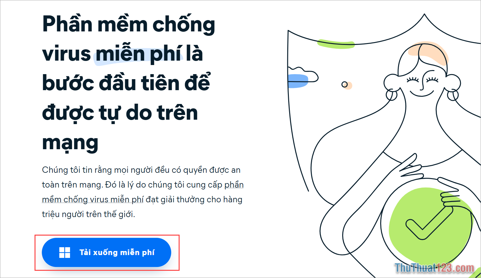Truy cập Avast Free Antivirus để tải phần mềm và cài đặt trên máy tính