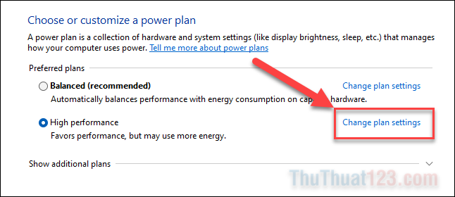 Cửa sổ Power Options, chọn Change Plan Settings