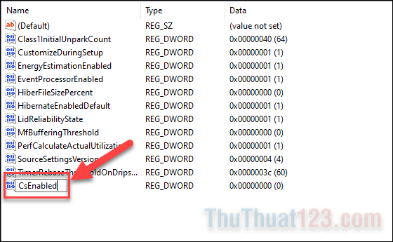 Đặt tên khóa là CsEnabled, sau đó click vào nó để cấu hình