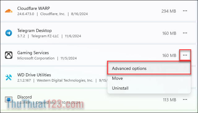 Nhấn vào menu ba chấm rồi chọn Advanced options