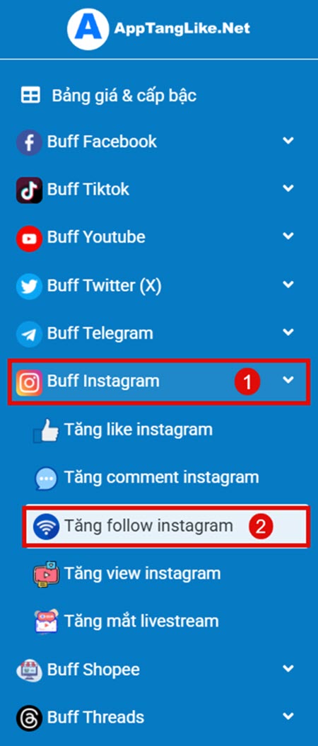 Chọn Tăng follow instagram