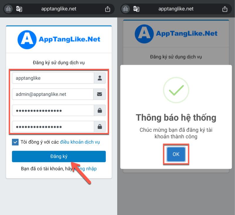 Tạo tài khoản trên AppTangLike.Net
